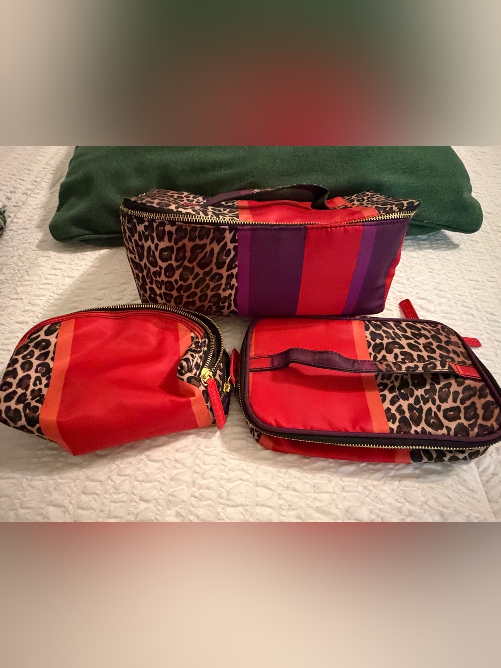 Sonia Kashuk Red, Purple & Leopard Print Cosmetic Bag Trio